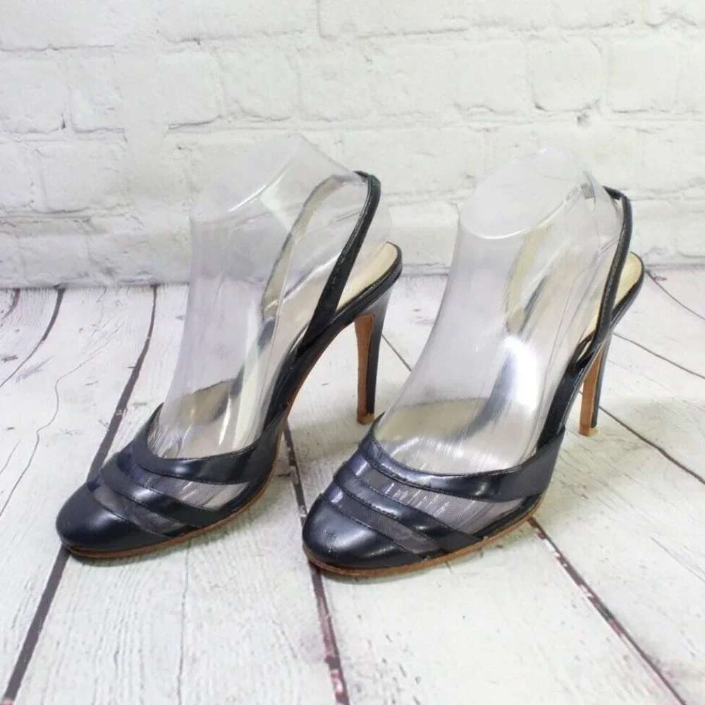 Joey Blue Leather Slip On High Heel Ankle Strap Sandals Size 7 M - Picture 2 of 9